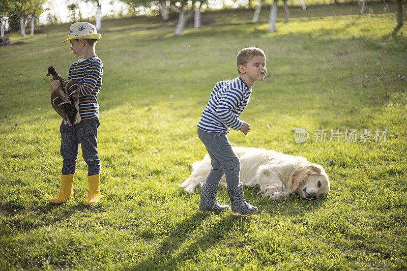 Boys playing at a farm